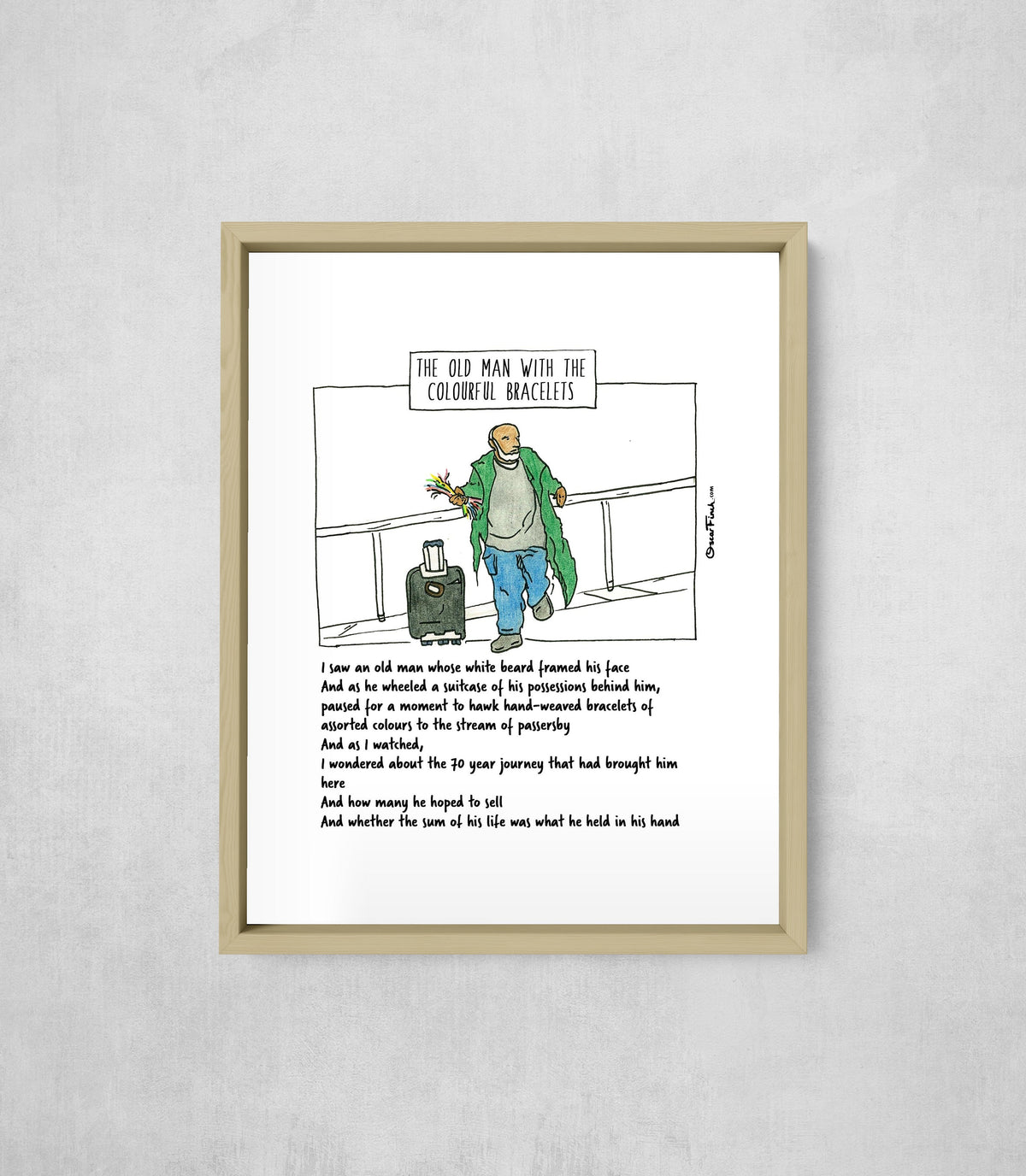 The Old Man with the Colourful Bracelets, framed, front on