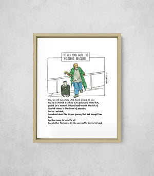 The Old Man with the Colourful Bracelets, framed, front on