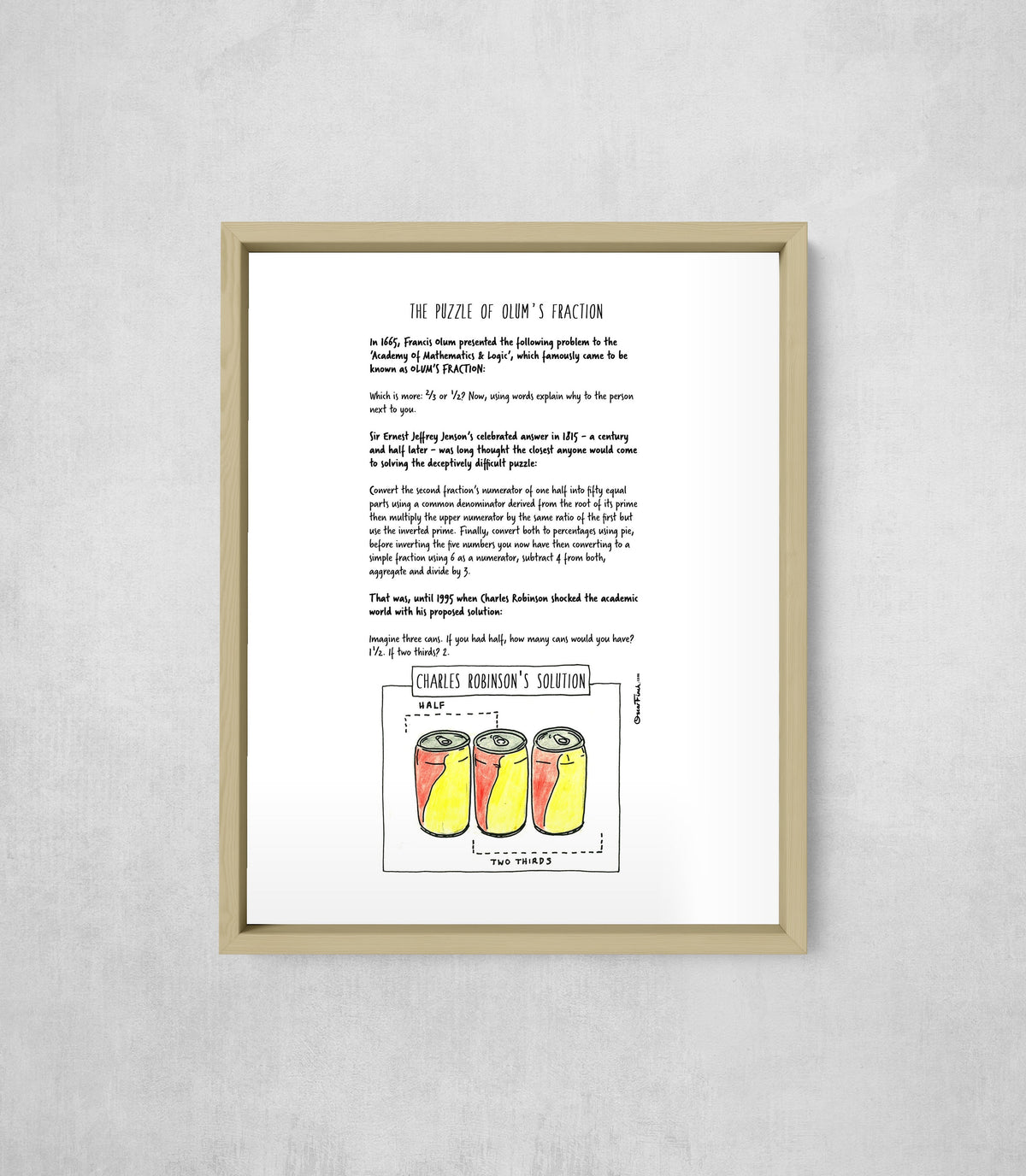 The Puzzle of Olum's Fraction, framed, front on