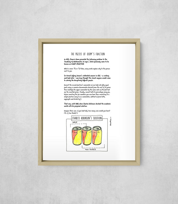 The Puzzle of Olum's Fraction, framed, front on