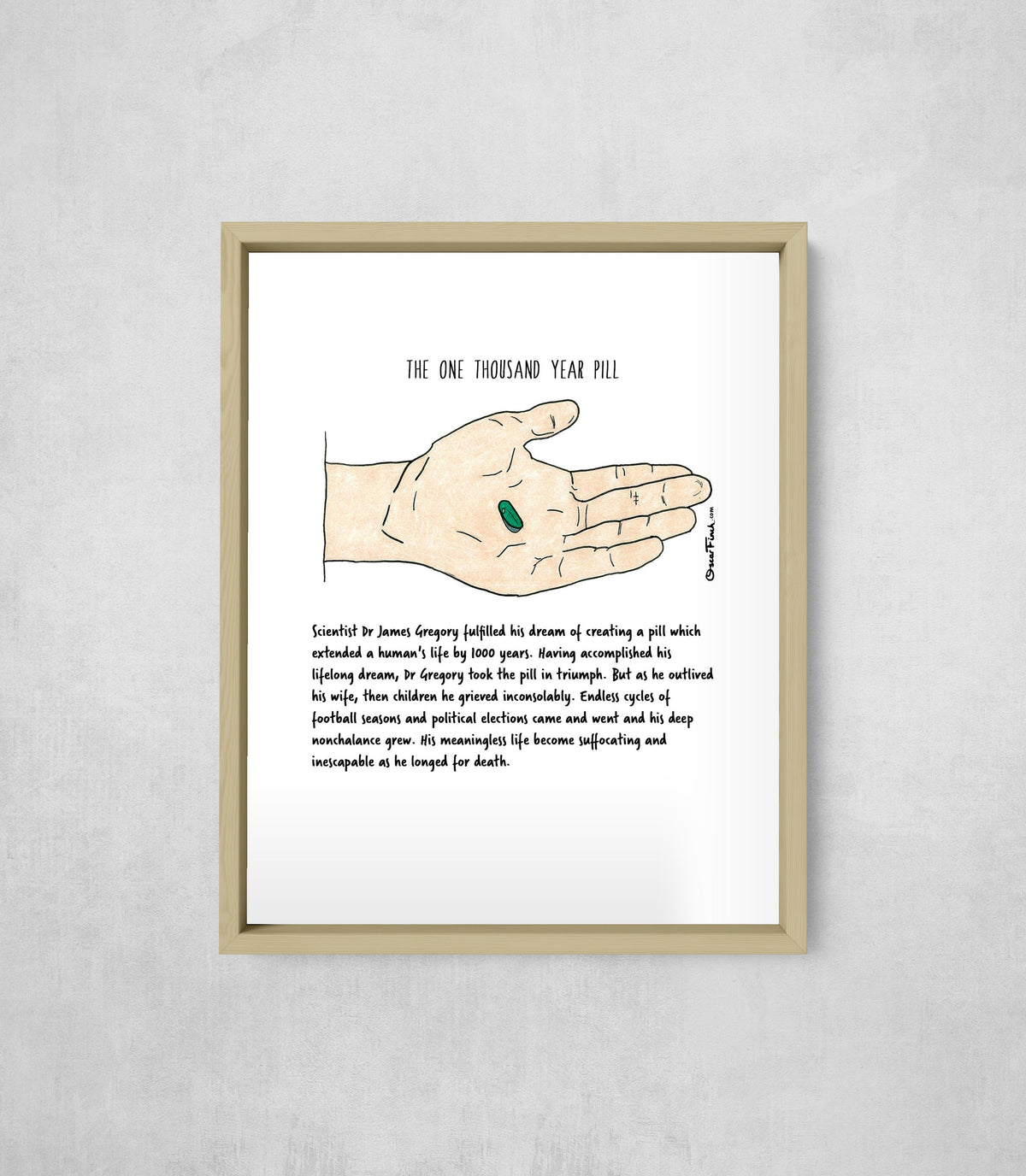 The One Thousand Year Pill, framed, front on