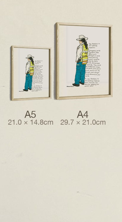 Say Thankyou to Your Parking Inspector, both sizes, true relative scale