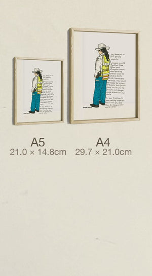 Say Thankyou to Your Parking Inspector, both sizes, true relative scale