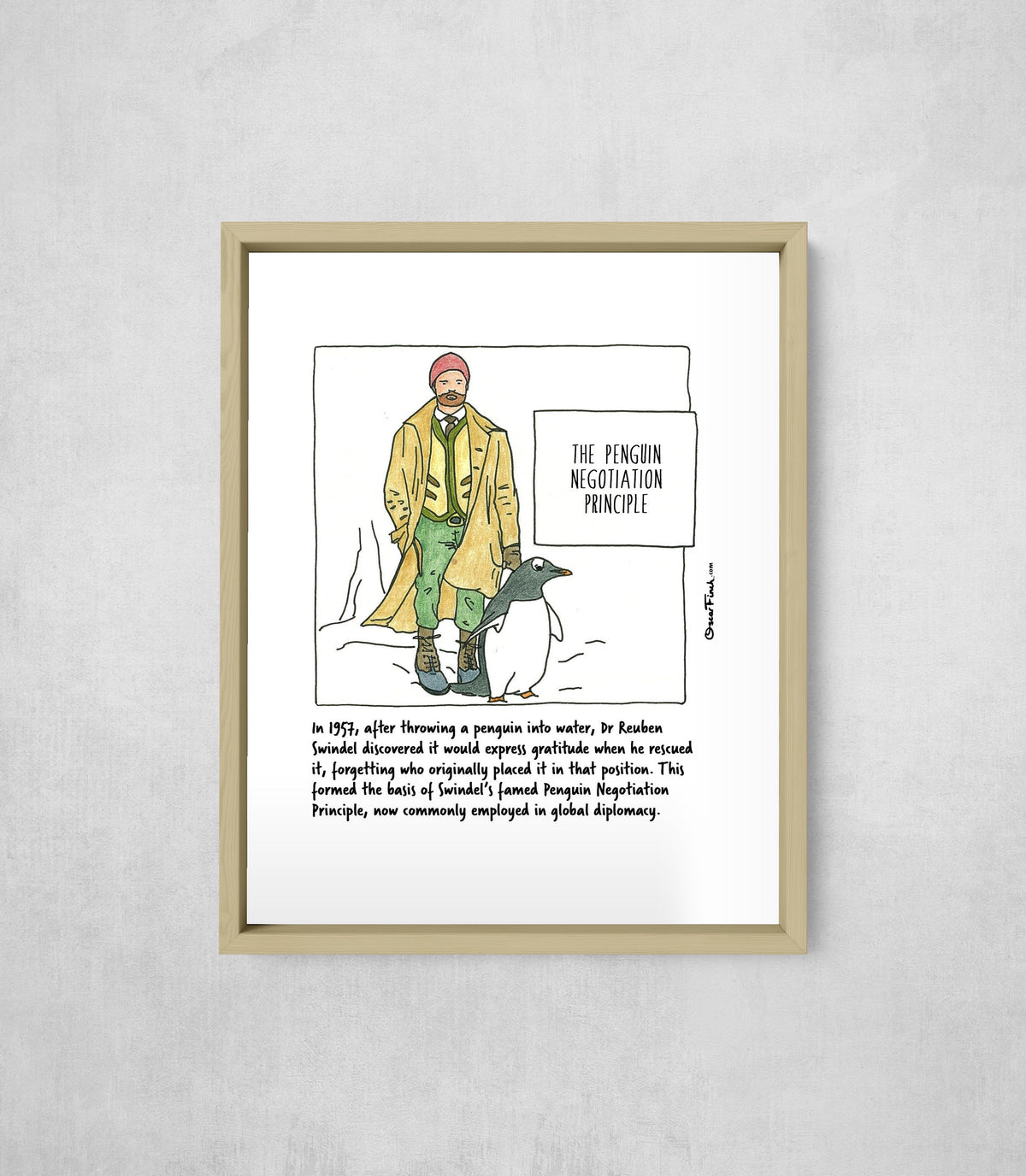 The Penguin Negotiation Principle, framed, front on