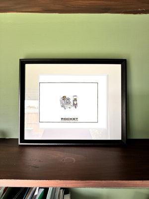 Rocket Giotto in a real frame, on the wall