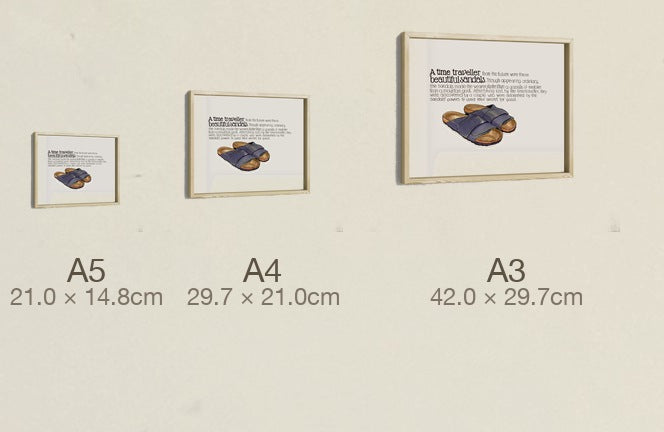 The Time Traveller's Sandals, all three sizes, true relative scale