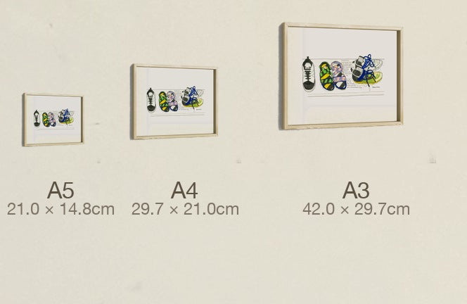 The Shoes That Made Him King, all three sizes, true relative scale