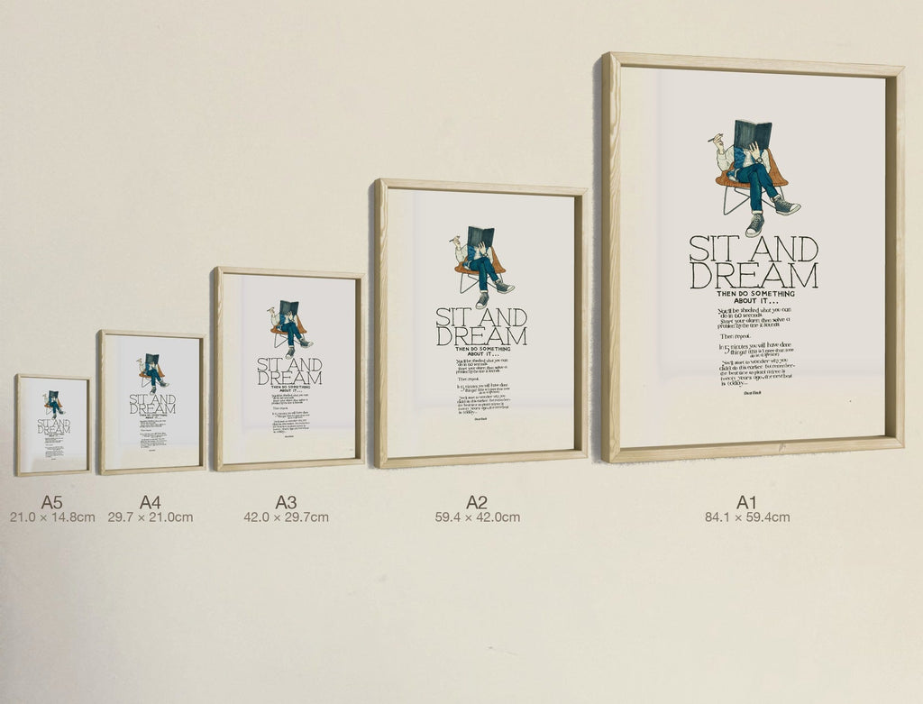 Sit and Dream, all five sizes, true relative scale