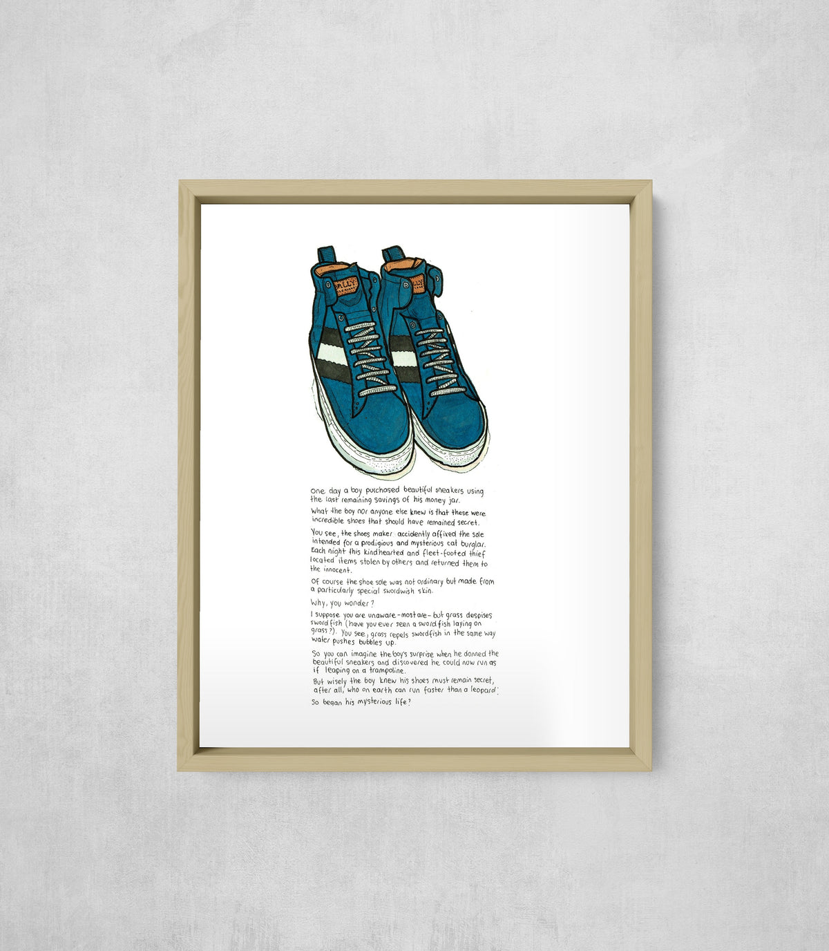 The Cat Burglar's Sneakers, framed, front on