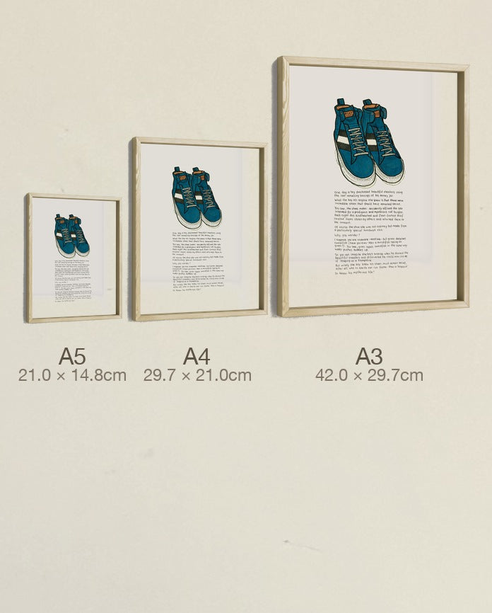 The Cat Burglar's Sneakers, all three sizes, true relative scale
