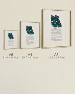 The Cat Burglar's Sneakers, all three sizes, true relative scale