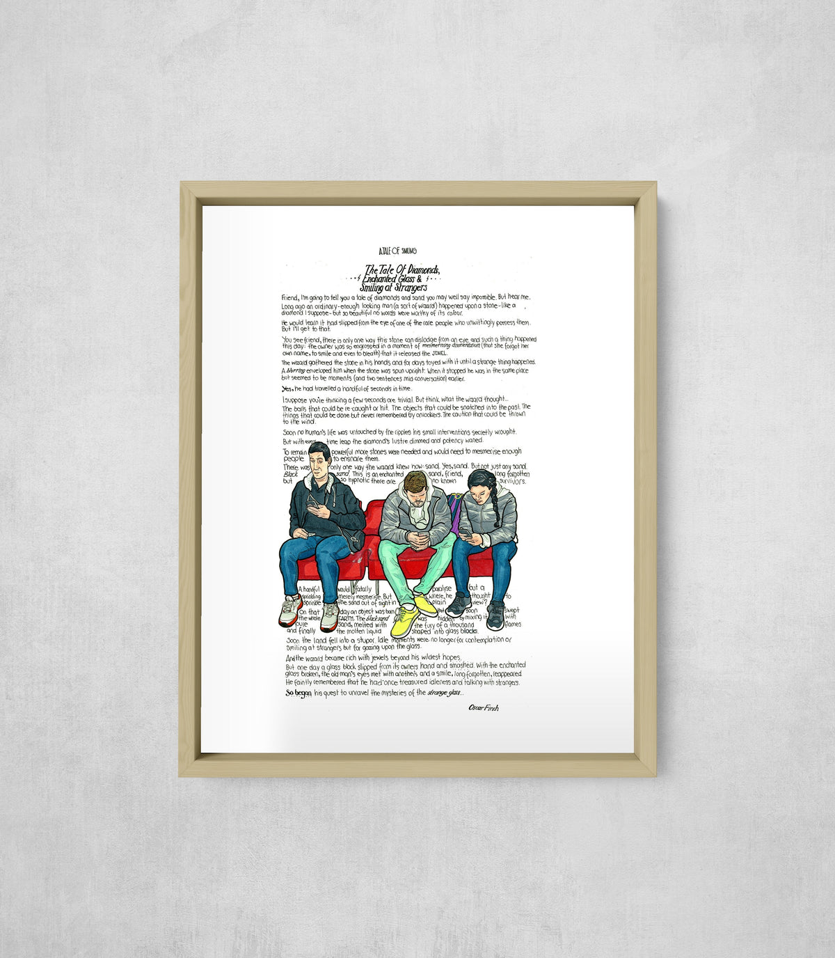 The Tale of Diamonds, Enchanted Glass & Smiling at Strangers, framed, front on