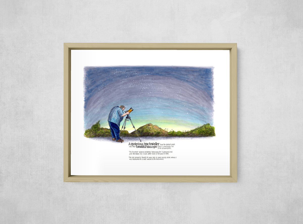 The Telescope That Saw Time, framed, front on