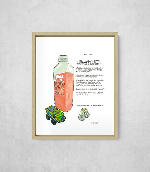 The Amazing Juice, framed, front on