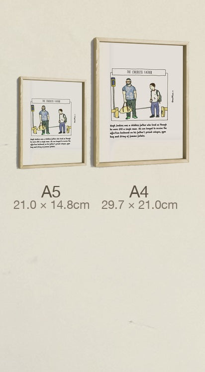 The Childless Father, both sizes, true relative scale