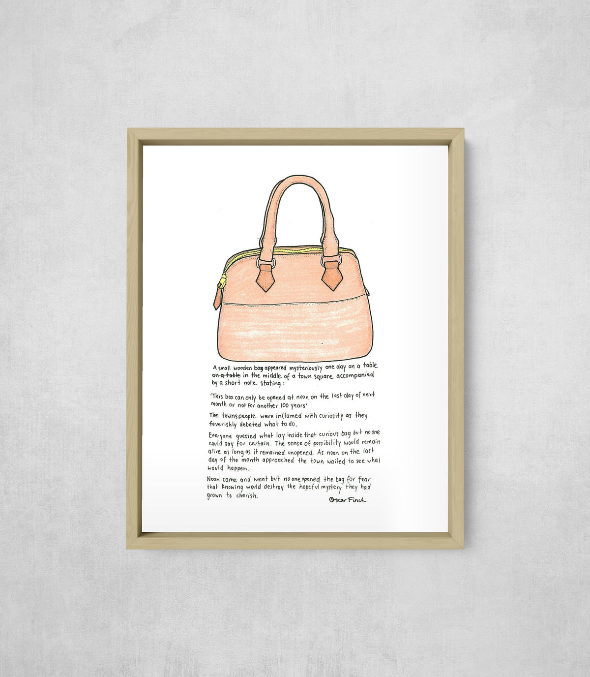 The Curiosity Bag, framed, front on