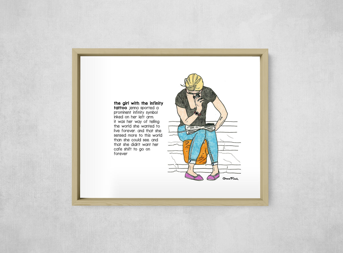 The Girl with the Infinity Tattoo, framed, front on