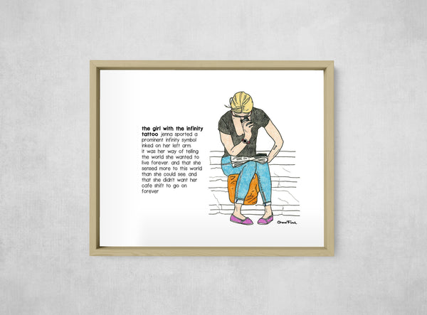 The Girl with the Infinity Tattoo, framed, front on