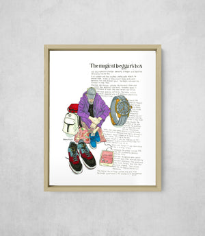 The Magical Beggar's Box, framed, front on