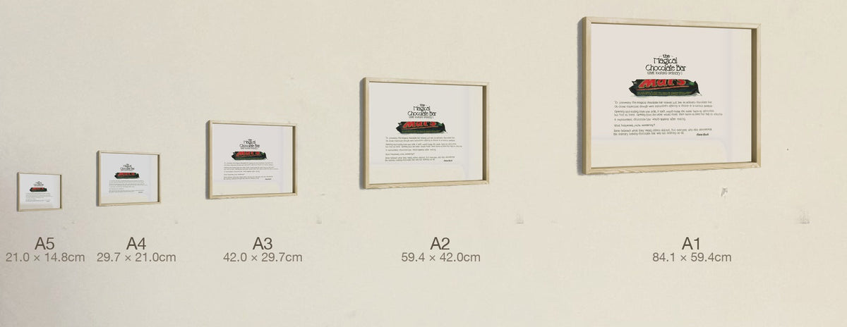 The Magical Chocolate Bar That Looked Ordinary, all five sizes, true relative scale