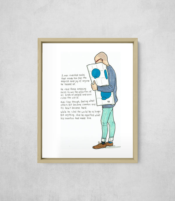 The Man Who Invented Socks, framed, front on