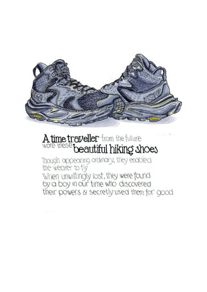 The Time Traveller's Hiking Shoes artwork on its own, unframed