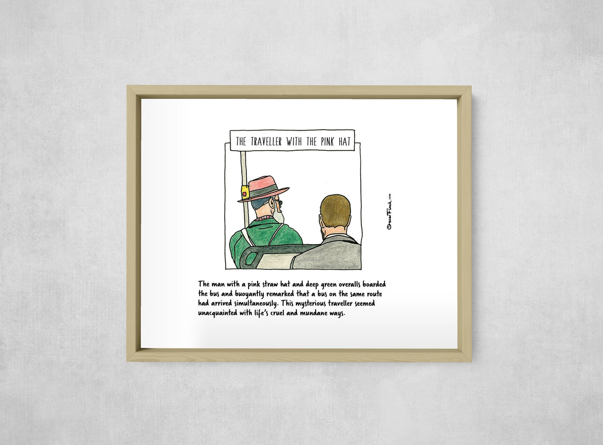 The Traveller with the Pink Hat, framed, front on