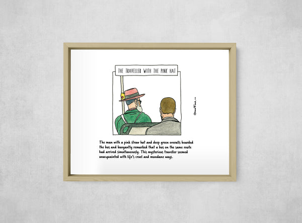 The Traveller with the Pink Hat, framed, front on