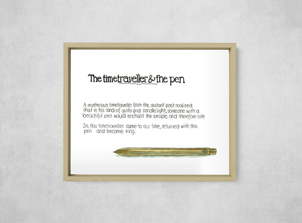 The Time Traveller & The Ajoto Pen, framed, front on