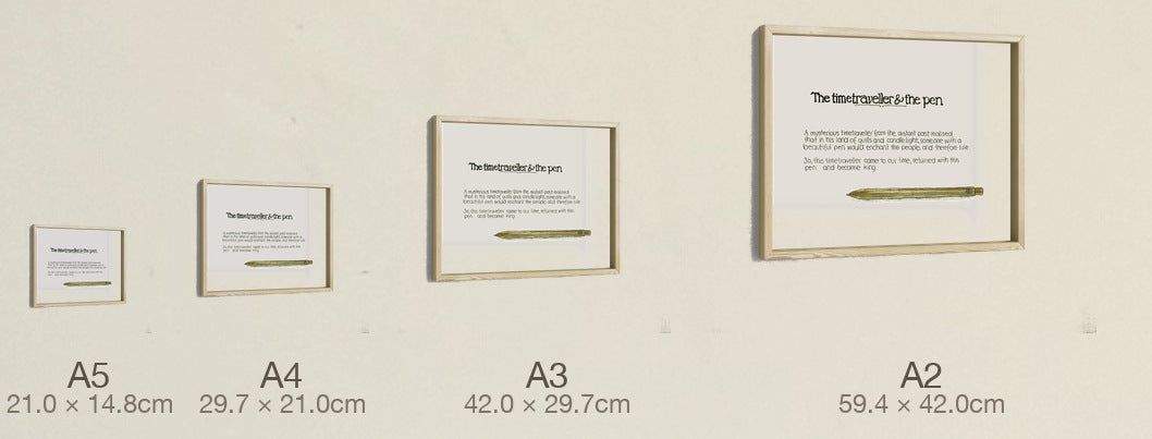 The Time Traveller & The Ajoto Pen, all four sizes, true relative scale