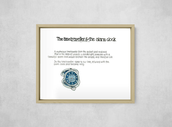 The Time Traveller & The Alarm Clock, framed, front on