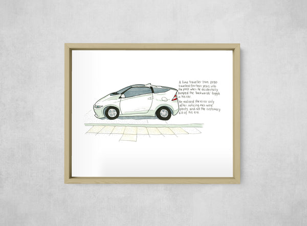 The Time Traveller & The Backwards Toggle, framed, front on