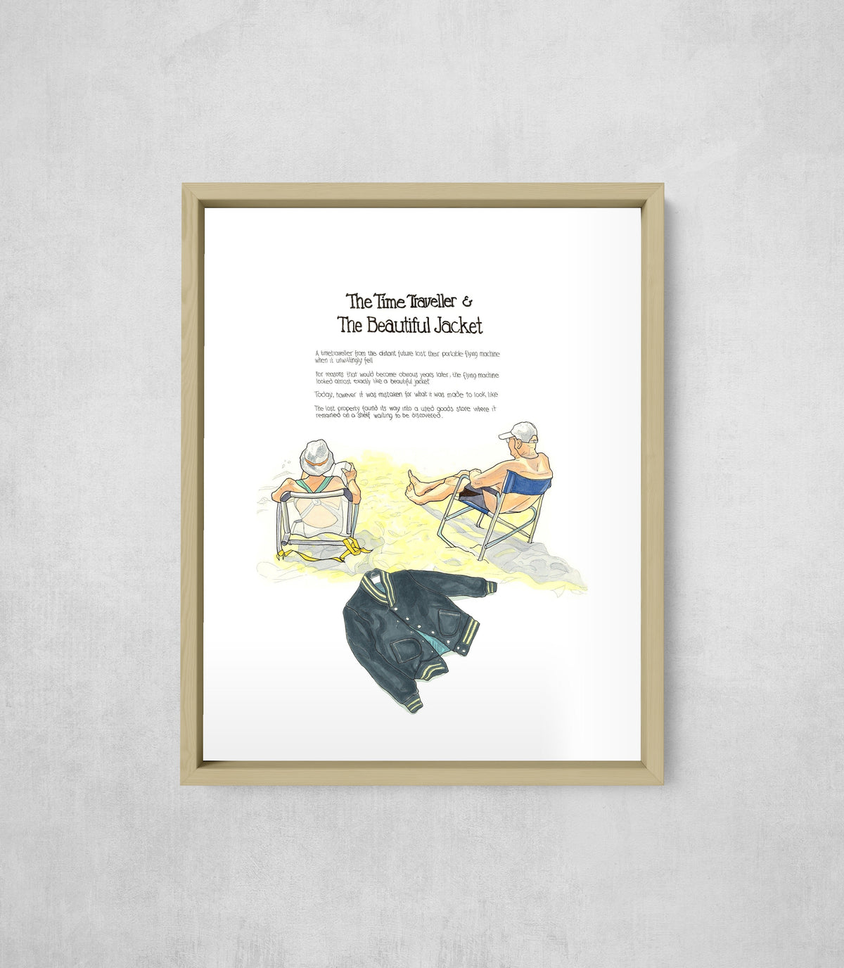 The Time Traveller & The Beautiful Jacket, framed, front on