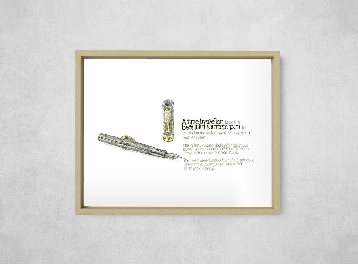 The Time Traveller & The Conklin Pen, framed, front on
