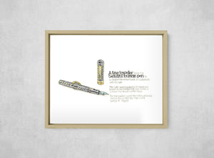 The Time Traveller & The Conklin Pen, framed, front on