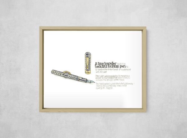 The Time Traveller & The Conklin Pen, framed, front on