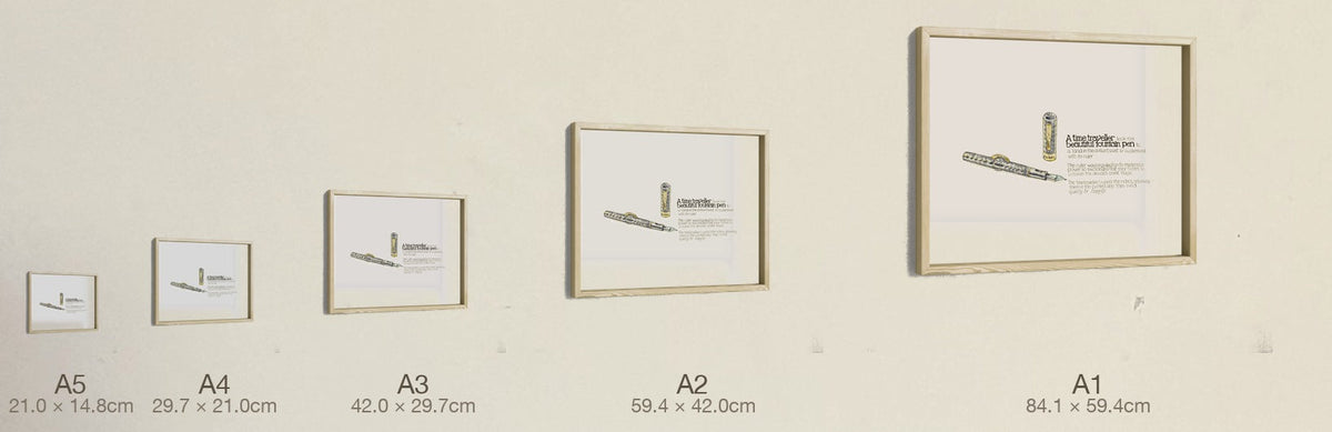The Time Traveller & The Conklin Pen, all five sizes, true relative scale