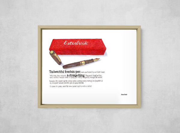 The Time Traveller & The Esterbrook Pen, framed, front on