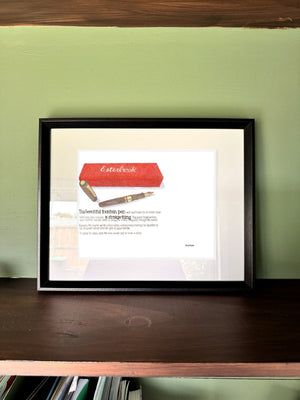 The Time Traveller & The Esterbrook Pen in a real frame, on the wall