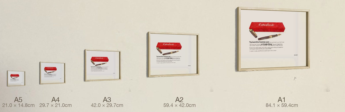 The Time Traveller & The Esterbrook Pen, all five sizes, true relative scale