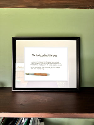 The Time Traveller & The Faber-Castell Pen in a real frame, on the wall