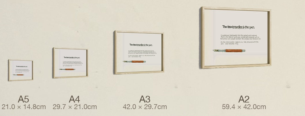 The Time Traveller & The Faber-Castell Pen, four sizes, true relative scale