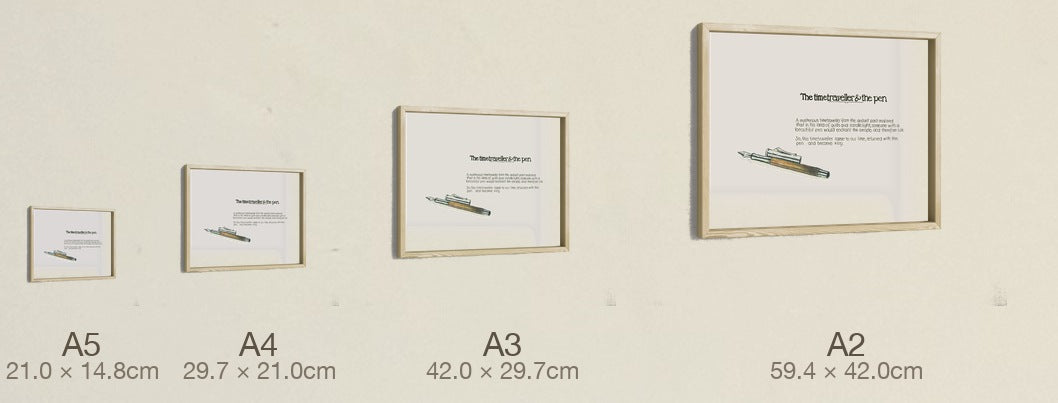The Time Traveller & The Graf von Faber-Castell Pen, four sizes, true relative scale