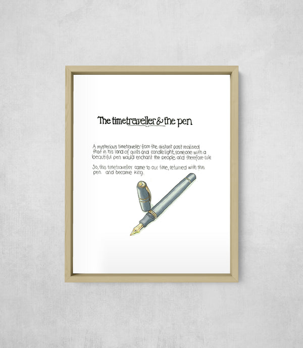The Time Traveller & The Homo Sapiens Pen, framed, front on