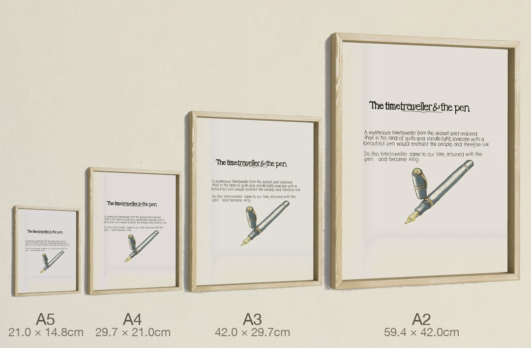 The Time Traveller & The Homo Sapiens Pen, four sizes, true relative scale