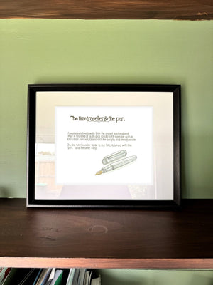 The Time Traveller & The Otto Hutt Pen in a real frame, on the wall