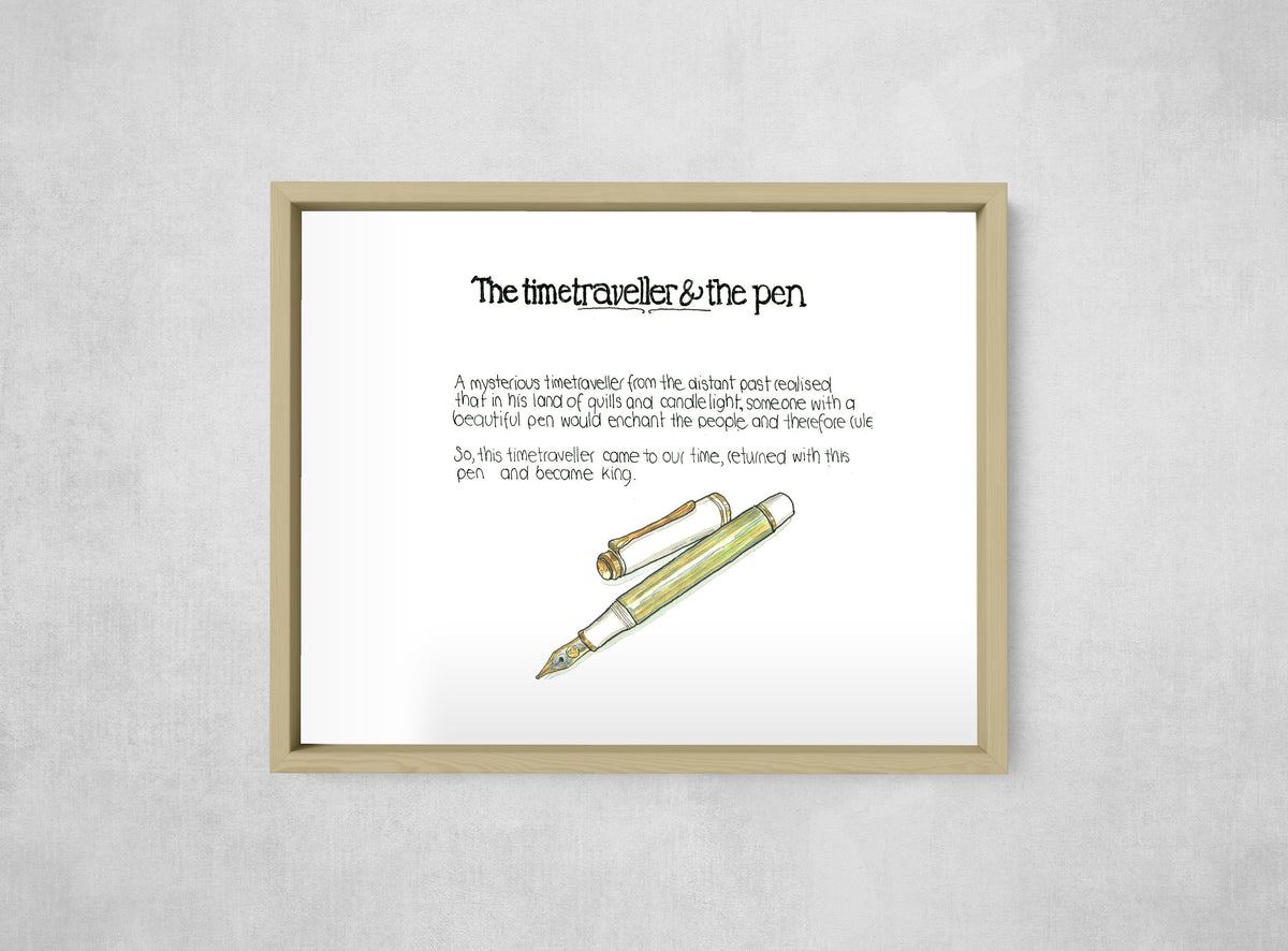 The Time Traveller & The Pelikan Pen, framed, front on