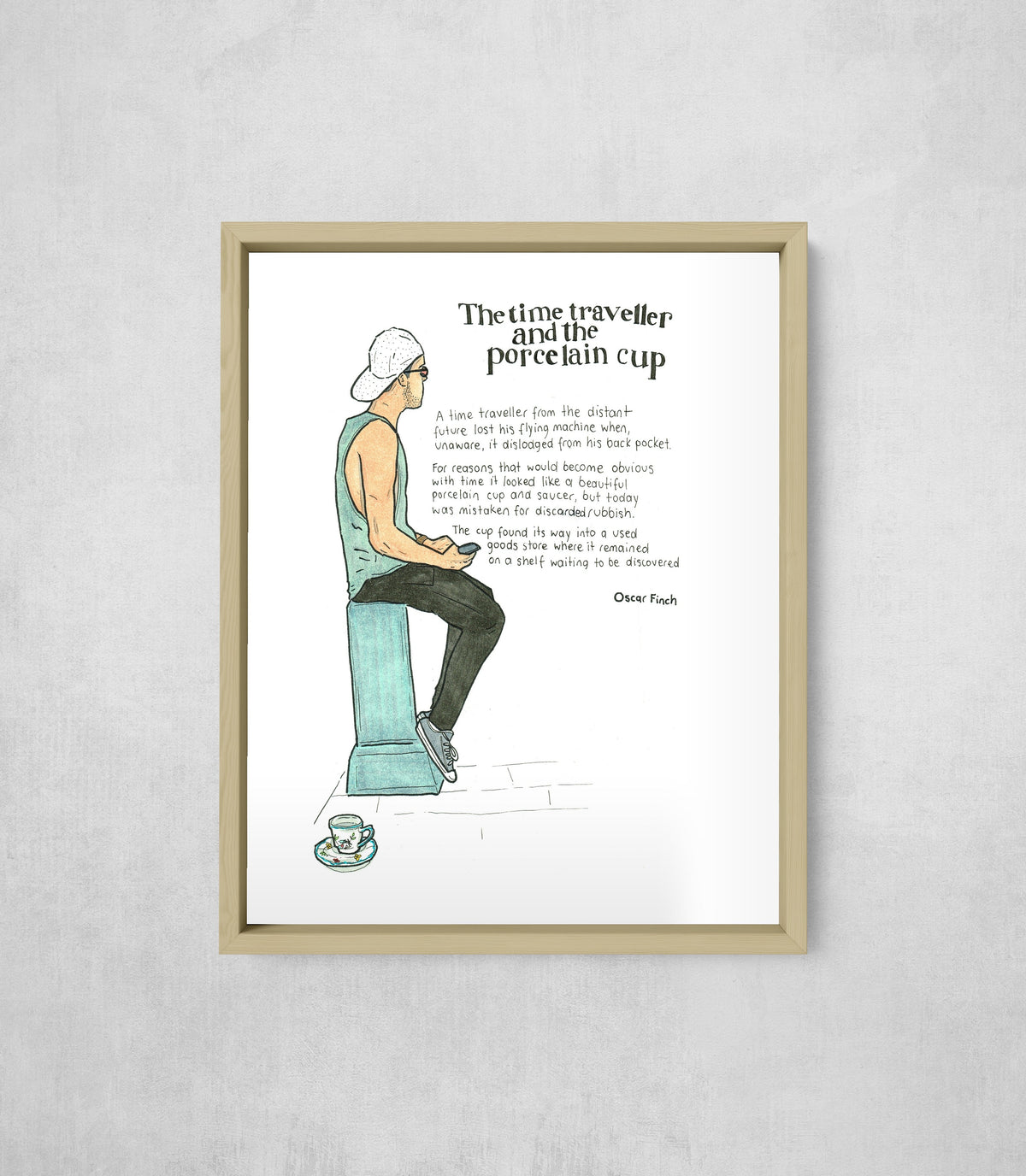 The Time Traveller and the Porcelain Cup, framed, front on