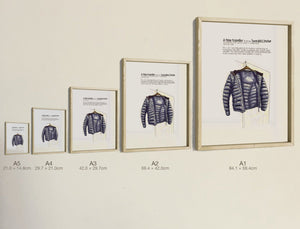 The Time Traveller & The Shackleton Jacket, all five sizes, true relative scale