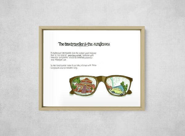 The Time Traveller & The Sunglasses, framed, front on